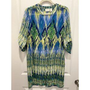 Chicos Blouse Size (1) Small Button Up Sheer Side Slits Transitional Multicolor